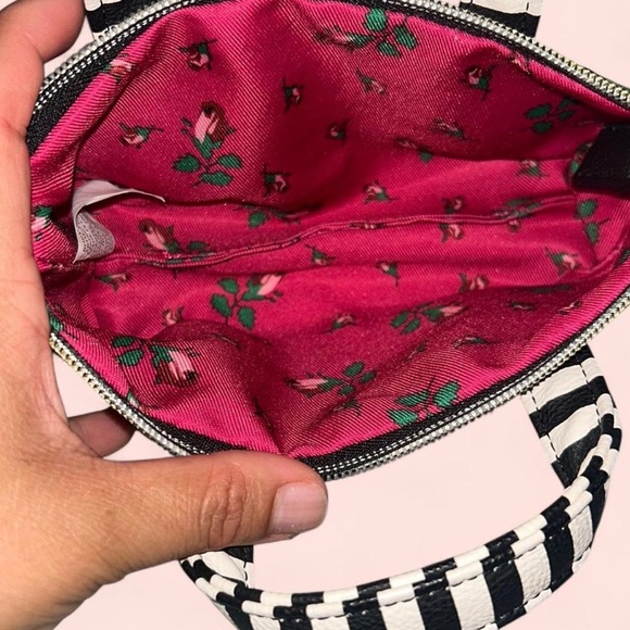 Betsey Johnson Pink and Black Mini Bag with Floral Stripes - Picture 3 of 4